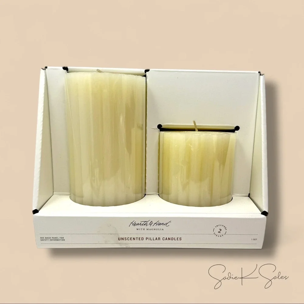 2ct Vertical Ribbed Pillar Candles Ivory - Hearth &‎ Hand Magnolia Target